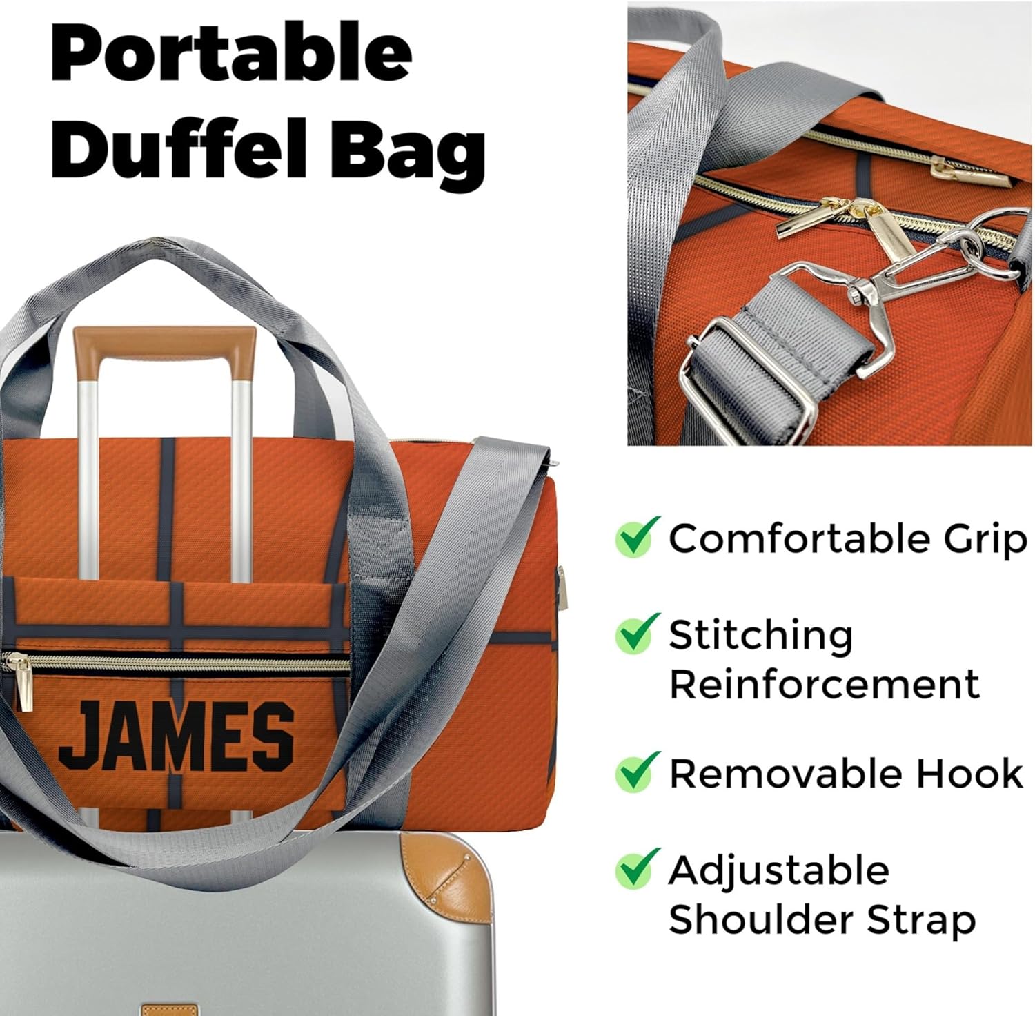Personalized Duffel bag, Custom Small Gym Bag for Men Women, Basketball Sports Workout Travel Bag with Shoes Compartment, Weekender Bag, Sleepover Bag