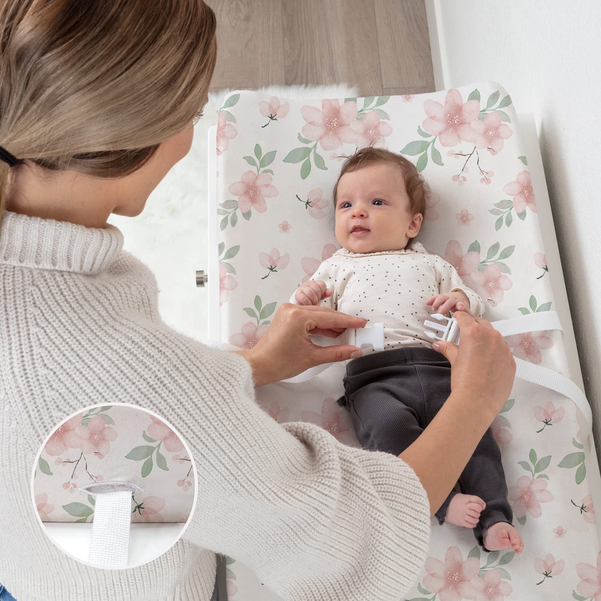 BROLEX - Juego de sábanas elásticas para cambiador, para bebés, niños y niñas, paquete de 2 unidades, punto de jersey, flor rosa