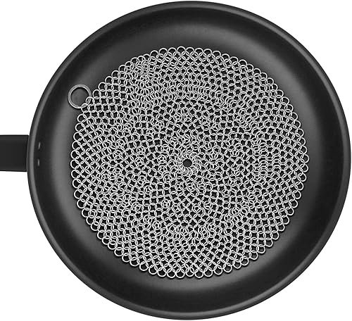 Miniatura 8 de Amagabeli - Limpiador de hierro fundido 316 de 8 x 8 pulgadas, de acero inoxidable, redondo, para sartenes de hierro fundido, limpiador de sartén