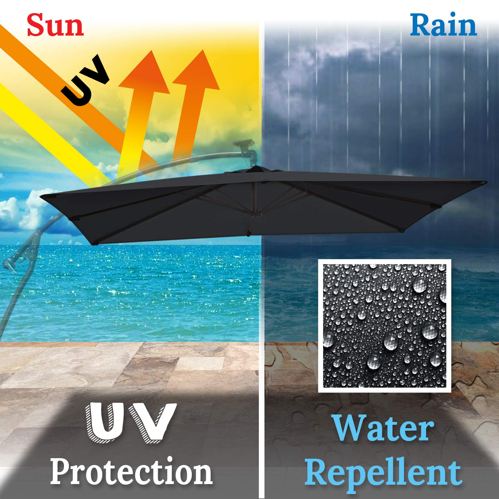 Rechange Toile De Parasol De Jardin - 2-2.7-3 M - 6 Baleines-8 Baleines - Auvent De Remplacement
