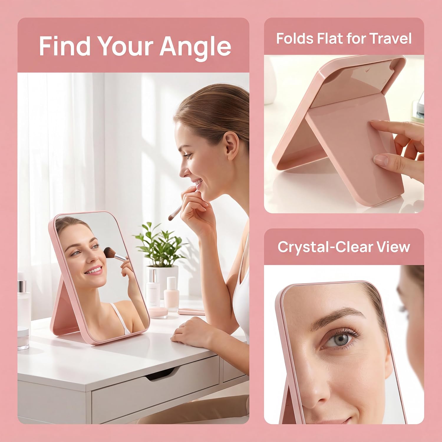 6 Pack 8.5 Inch Desktop Makeup Mirrors, Adjustable Folding Vanity Mirrors