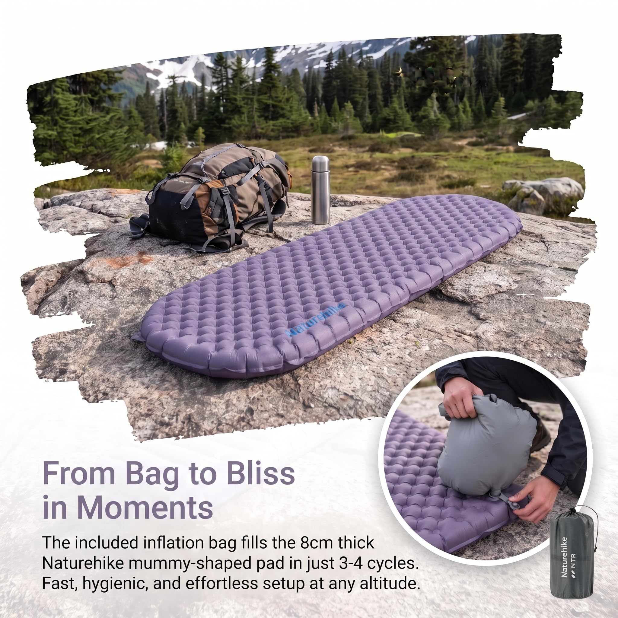 Naturehike Matelas isolant de camping sans PFAS, ultra léger, valeur R 5,8