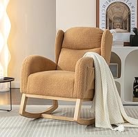 Vista 11 de Mecedora de peluche para guardería, silla mecedora tapizada con bolsillo, silla moderna con respaldo de ala, cómoda silla de lectura con patas