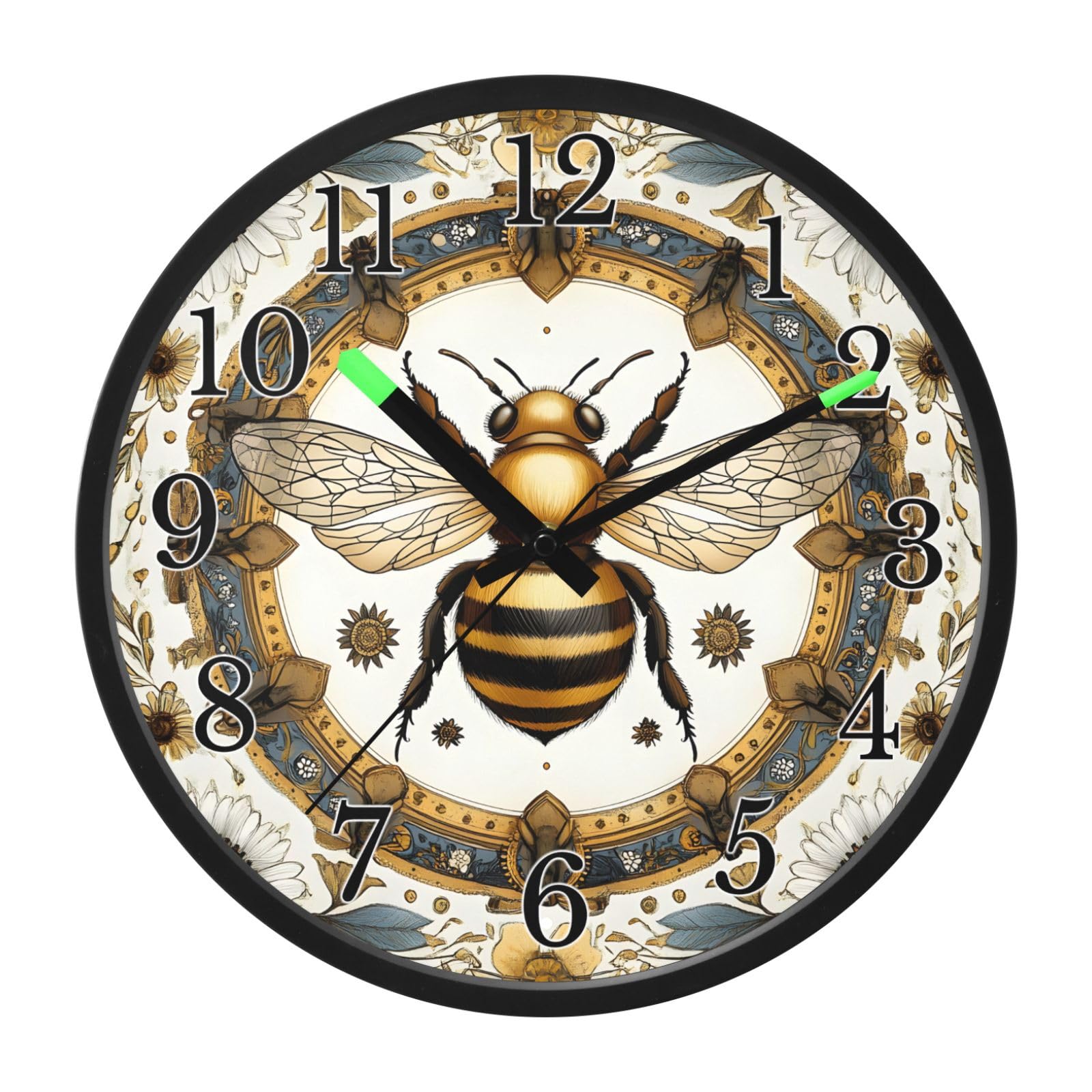 Mnsruu Reloj de pared luminoso con diseño de abeja, mandala, panal de abeja, funciona con pilas, silencioso, brilla en la oscuridad, para sala de estar, cocina, 30,5 cm