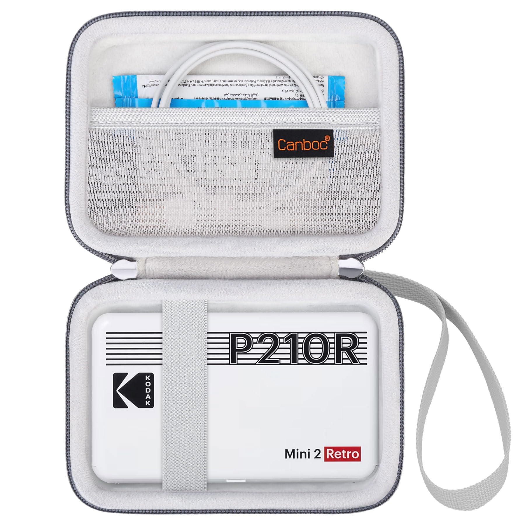 Canboc Carrying Case for KODAK Mini 2 Retro 4PASS Portable Photo Printer (2.1x3.4 inches), Mesh Pocket fits Photo Paper and Cable, Grey (Case Only)
