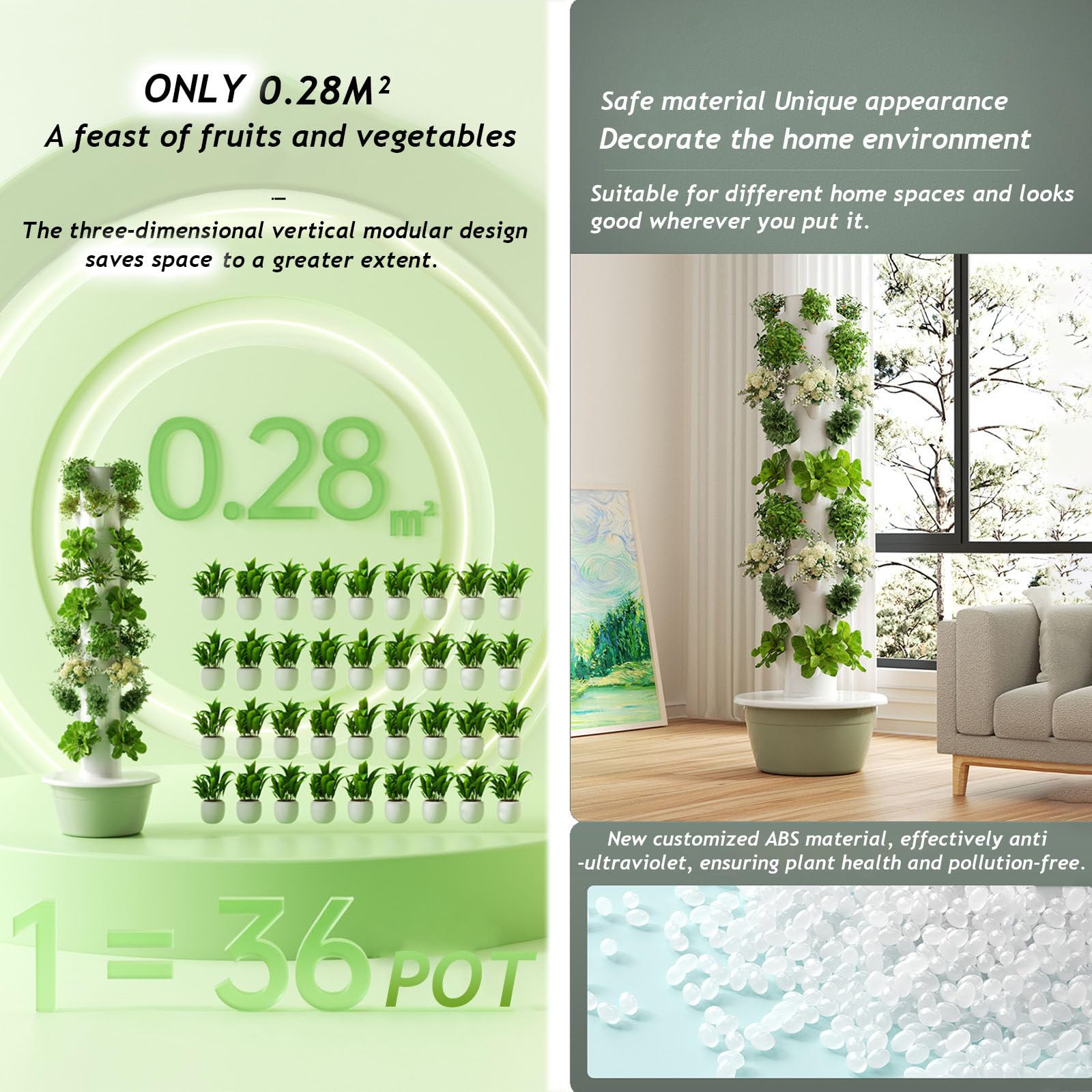 Sistema de cultivo hidropónico: torre de jardín automatizada para interiores con luces LED de crecimiento para cultivar verduras de hoja verde, melones y fresas
