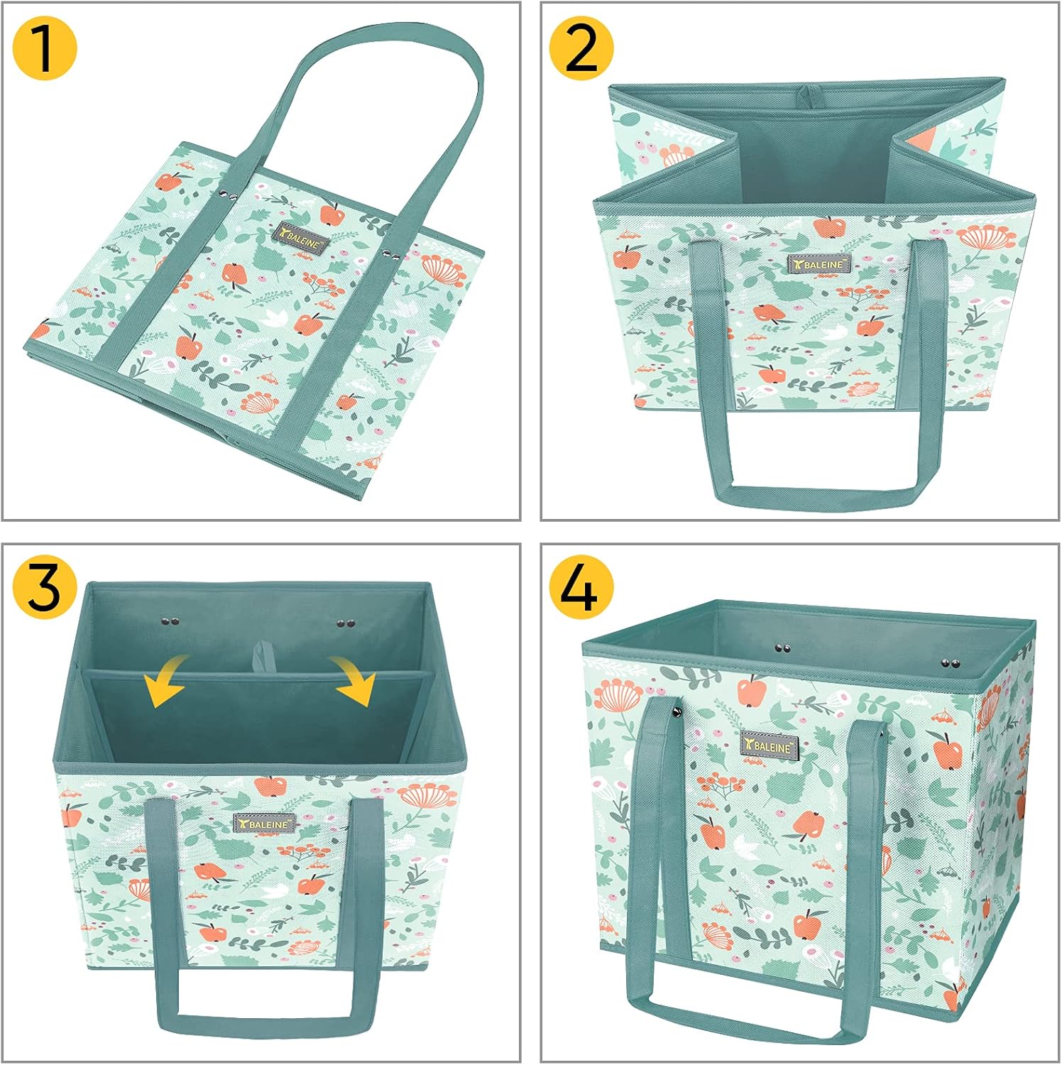 BALEINE 3Pk Reusable Grocery Bags, Foldable Shopping Bags for Groceries with Reinforced Bottom & Handles (Spring Stroll) - Image 7