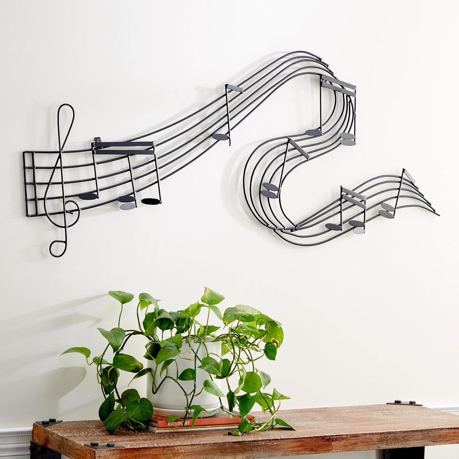 Deco 79 Metal Musical Notes Home Wall Decor Wavy Wall Sculpture, Wall Art 49" x 1" x 21", Black