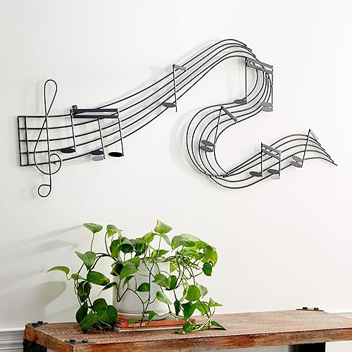 Miniatura 2 de Deco 79 Notas musicales de metal, decoración de pared para el hogar, escultura ondulada de pared, arte de pared 49 x 1 x 21 pulgadas, negro