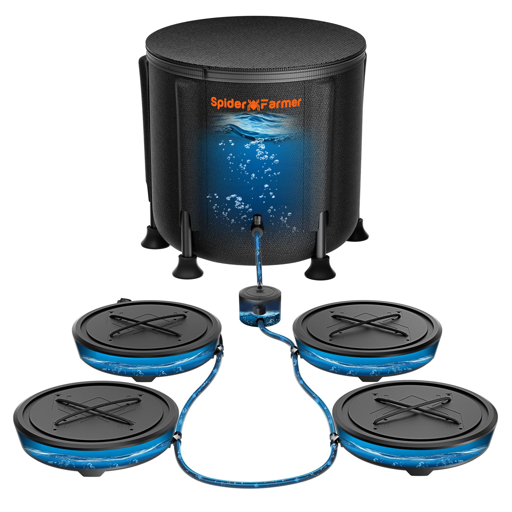 Gravity-Fed Self-Watering System No Power Needed, 4-Pack Auto Watering System with 13 Gallon Reservoir, 4Pcs Water Delivery Fabric Pot Base for Indoor Plants, Grow Tents