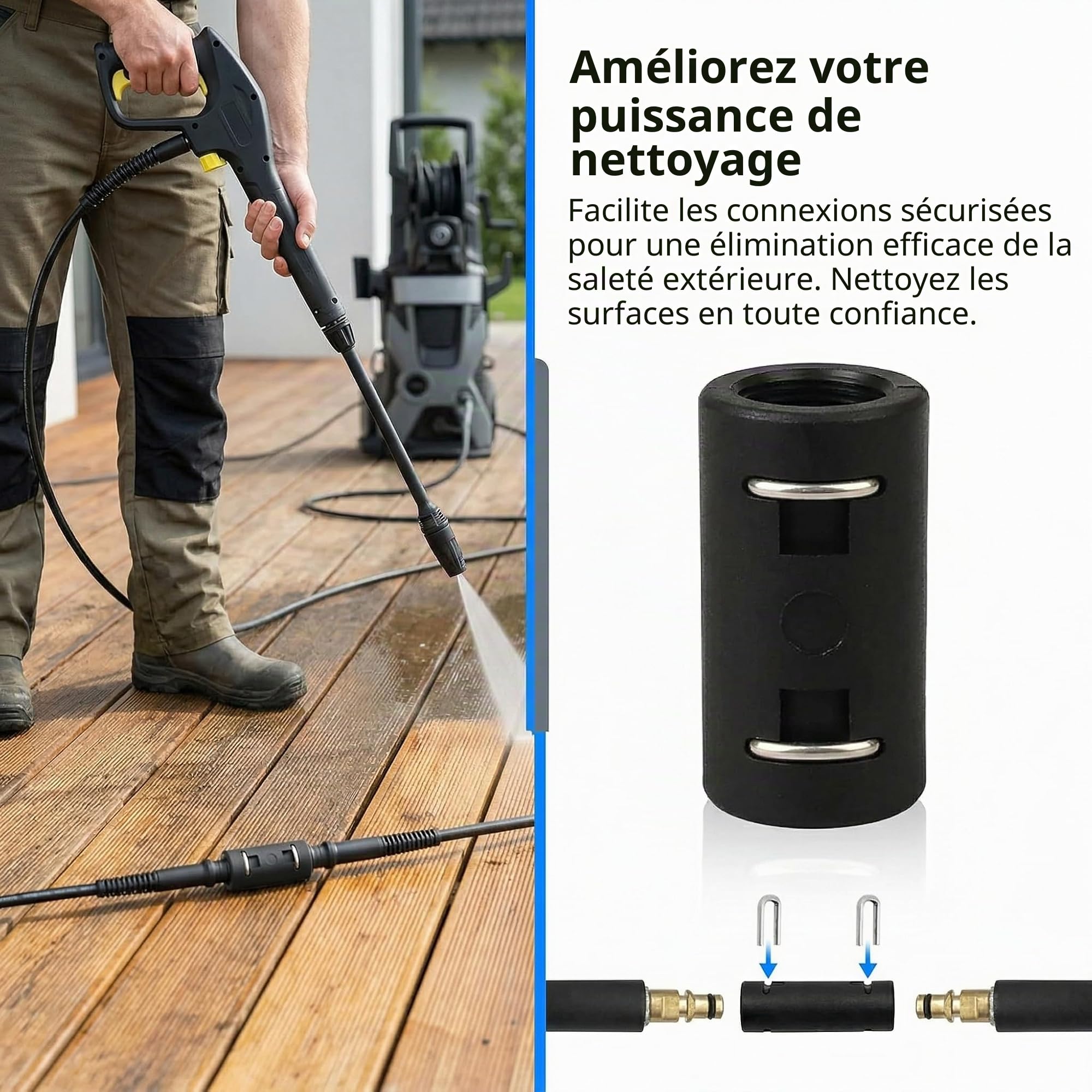 Adaptateur de Tuyau de Rechange et Raccord de Tuyau Haute Pression Etanche, Connecteur Rapide en Plastique pour Rallonge de Nettoyeur Compatible avec Kärcher K2 Clic, K3, K4, K5, K6, K7 (1pc)