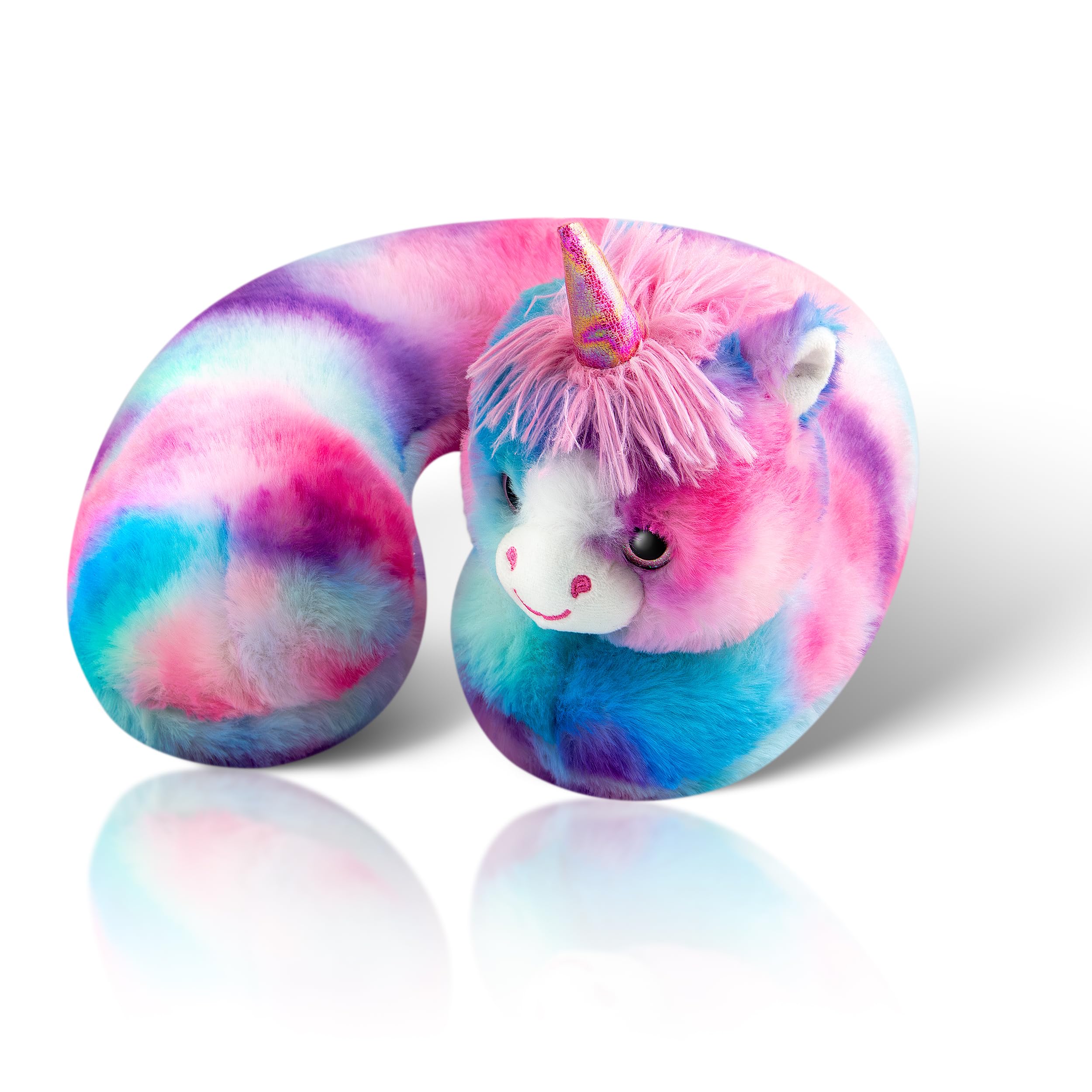 Cloudz Kids Super Soft N' Cuddly Animal Airplane Travel Neck Pillow! Keep Children Comfy and Supported with a Buddy While Traveling or just Resting at Home - Pink/Blue Unicorn
