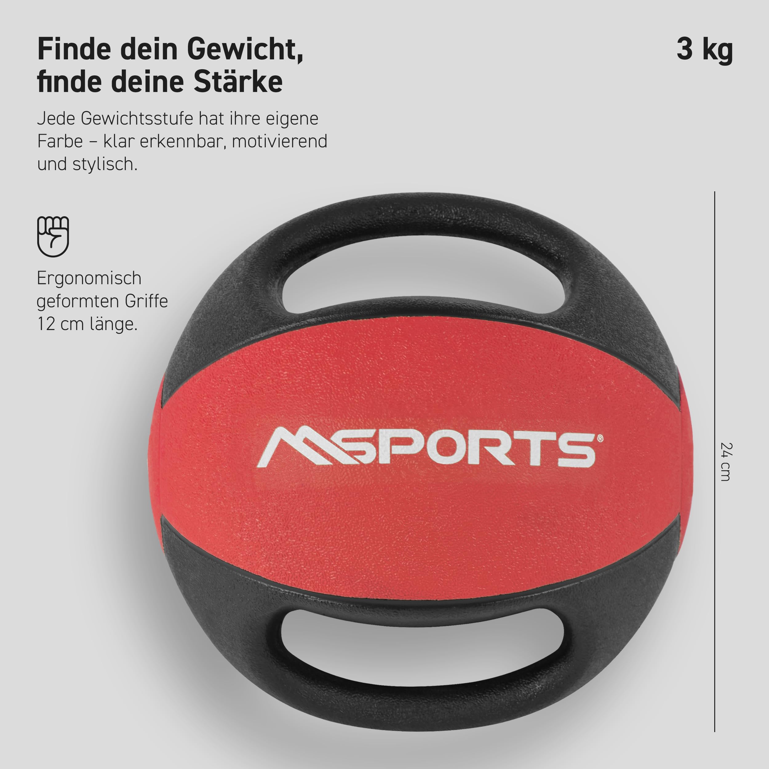 MSPORTS Medizinball Premium mit Griffe 1 – 10 kg – Professionelle Studio-Qualität Gymnastikbälle