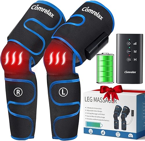 Masajeador de piernas recargable para circulación con calor, portátil e inalámbrico de compresión de aire para relajación muscular, masaje de