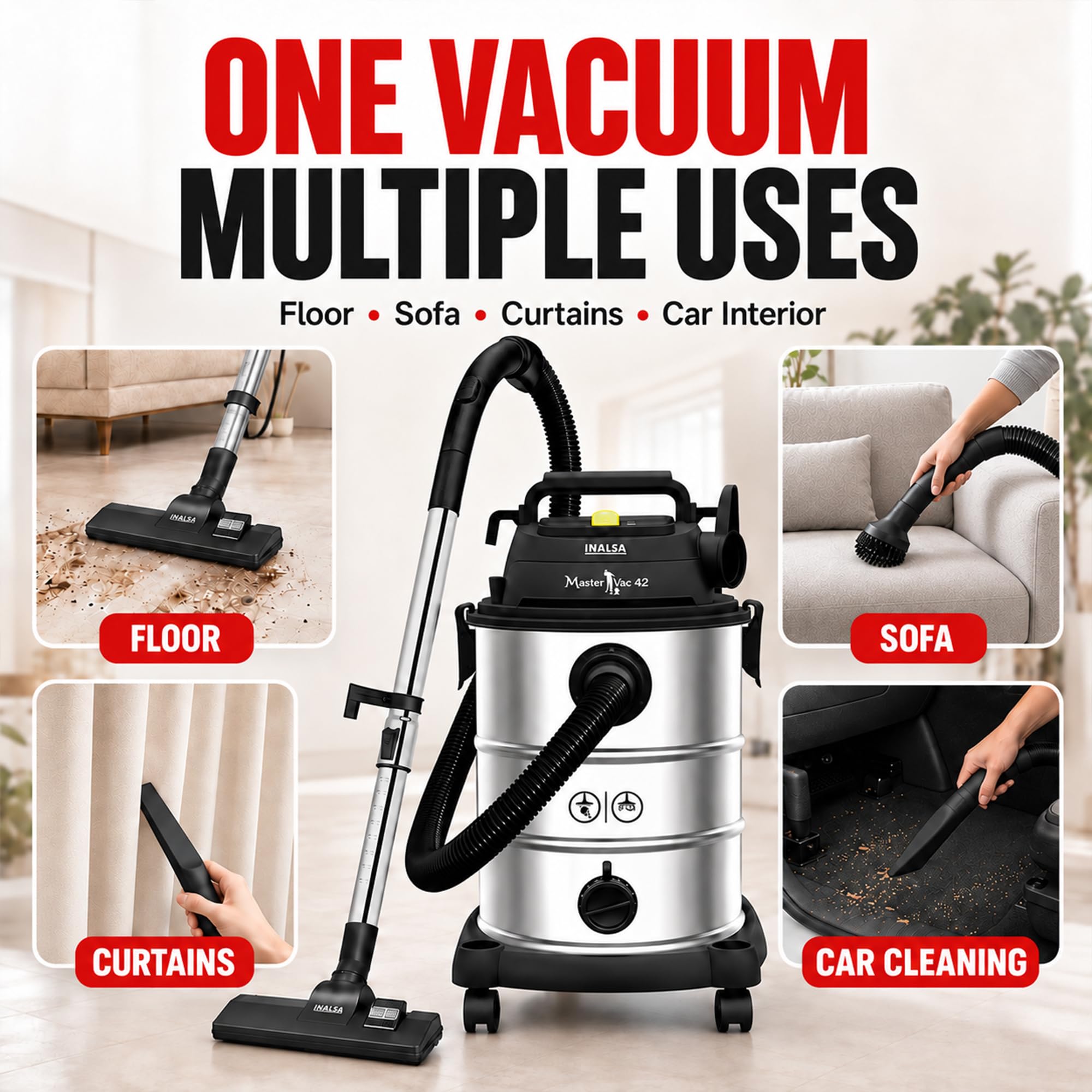 Inalsa Master Vac 42: Wet & Dry Vacuum - 1700W -6