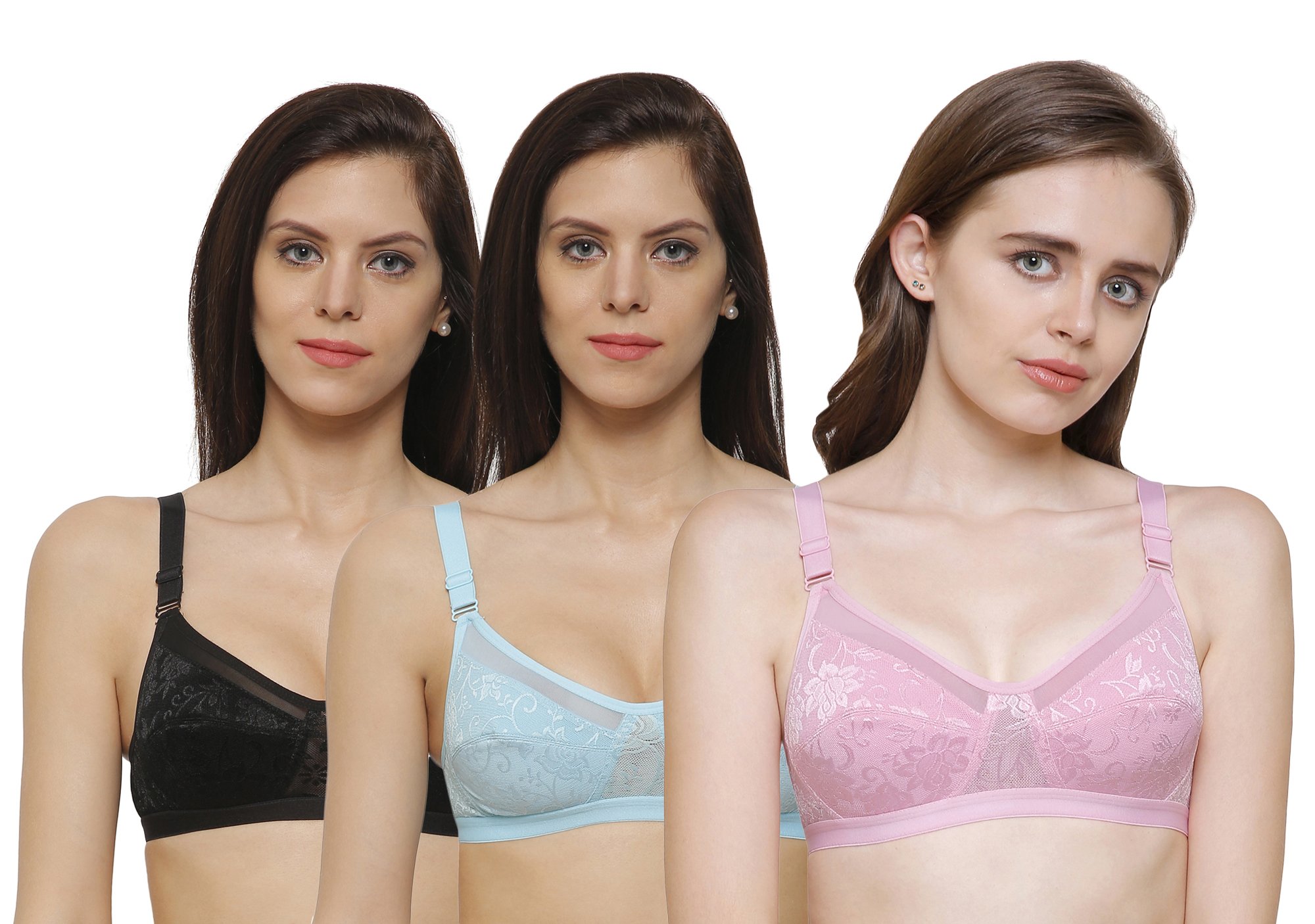 Non-Padded Full Coverage Bra for Women with Cotton Blend Lining | Stylish and Stretchable Net Design | Fancy and Soft Bra for Women Daily use | Combo of 3-image-21