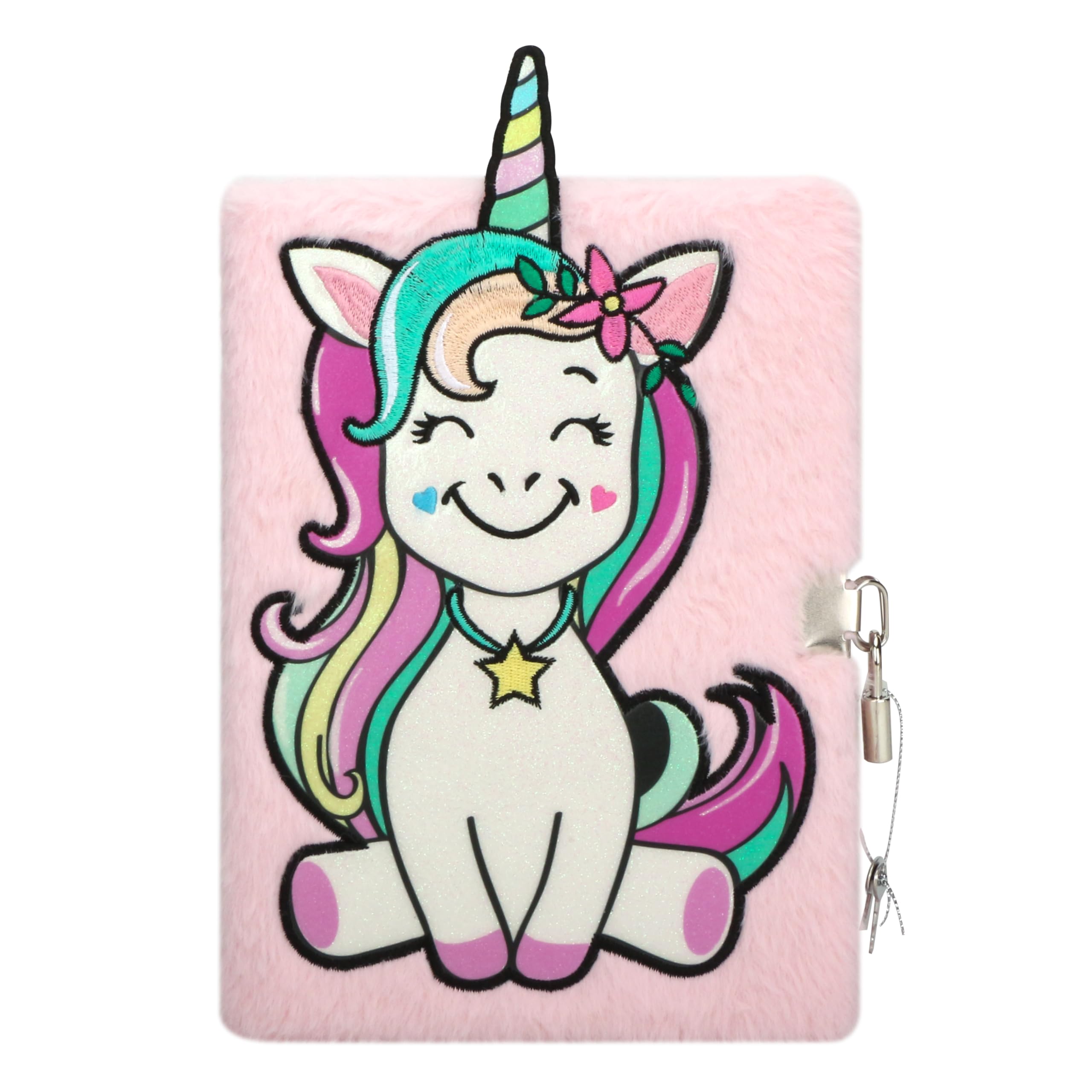 EXERZ Unicorn Lockable Diary  A5 Fluffy Notebook with Padlock and Keys  22 x 16 cm  Pink Cover  Ideal for Girls, Kids Journaling, School Notes, Gifts