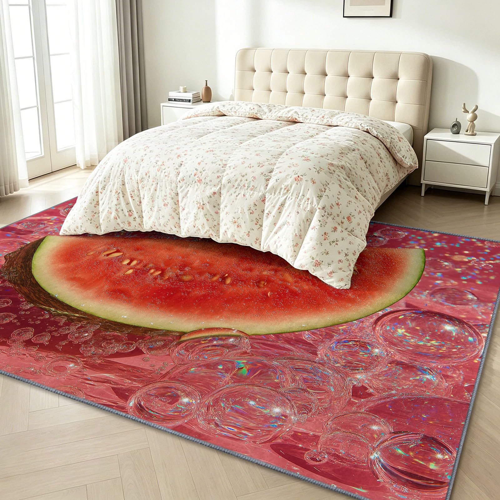 Tappeto a forma di disco di anguria scintillante, per soggiorno, 80 x 150 cm, a pelo corto, per fotografia fantasia, morbido, antiscivolo, lavabile, per camera da letto, cameretta dei bambini