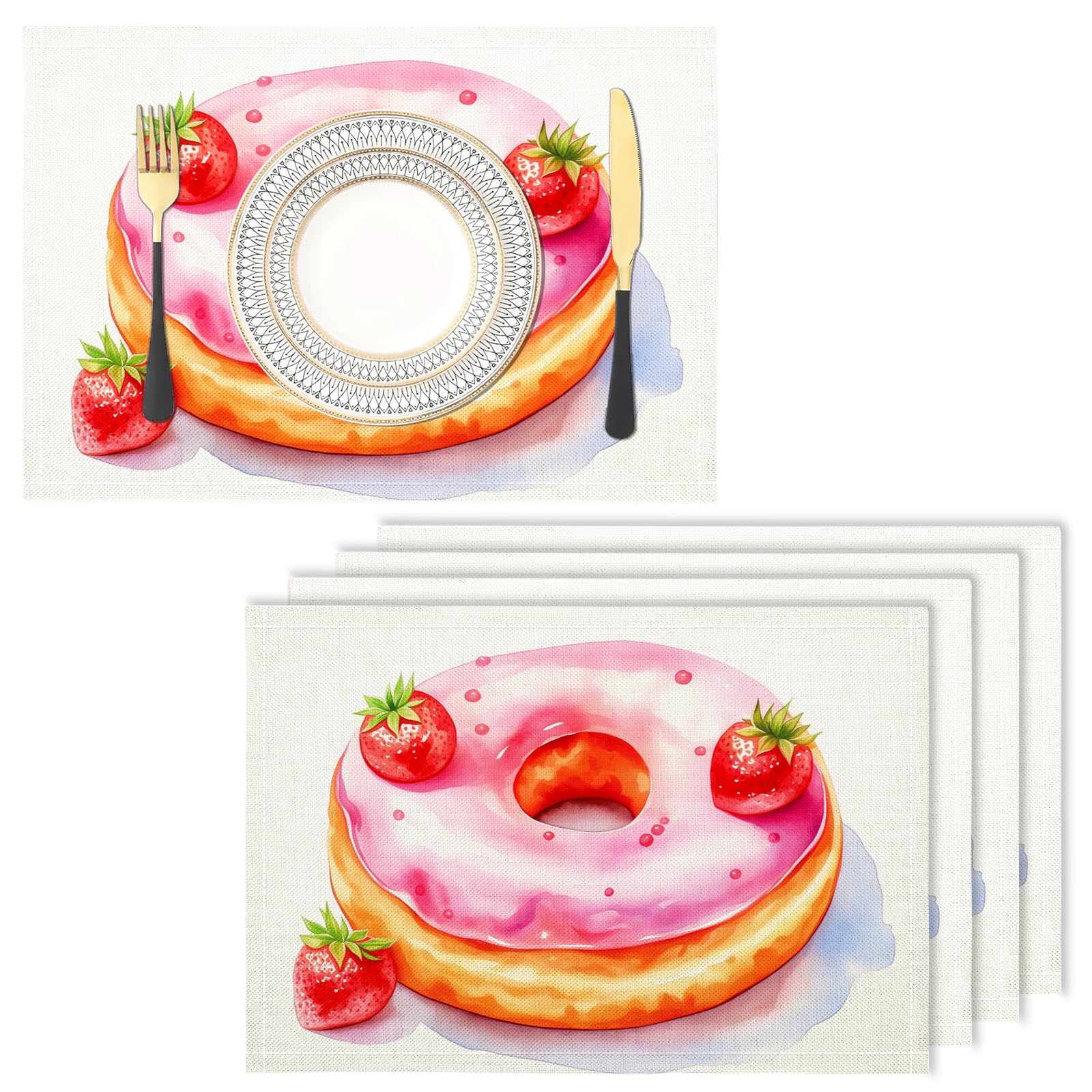 Set de table en tissu lin de coton x6 dessin animé donut antidérapant et résistant pour cuisine