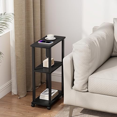 Miniatura 65 de TUTOTAK Mesa auxiliar pequeña y estrecha con estación de carga, juego de 2, mesa auxiliar delgada para espacios pequeños, mesita de noche delgada