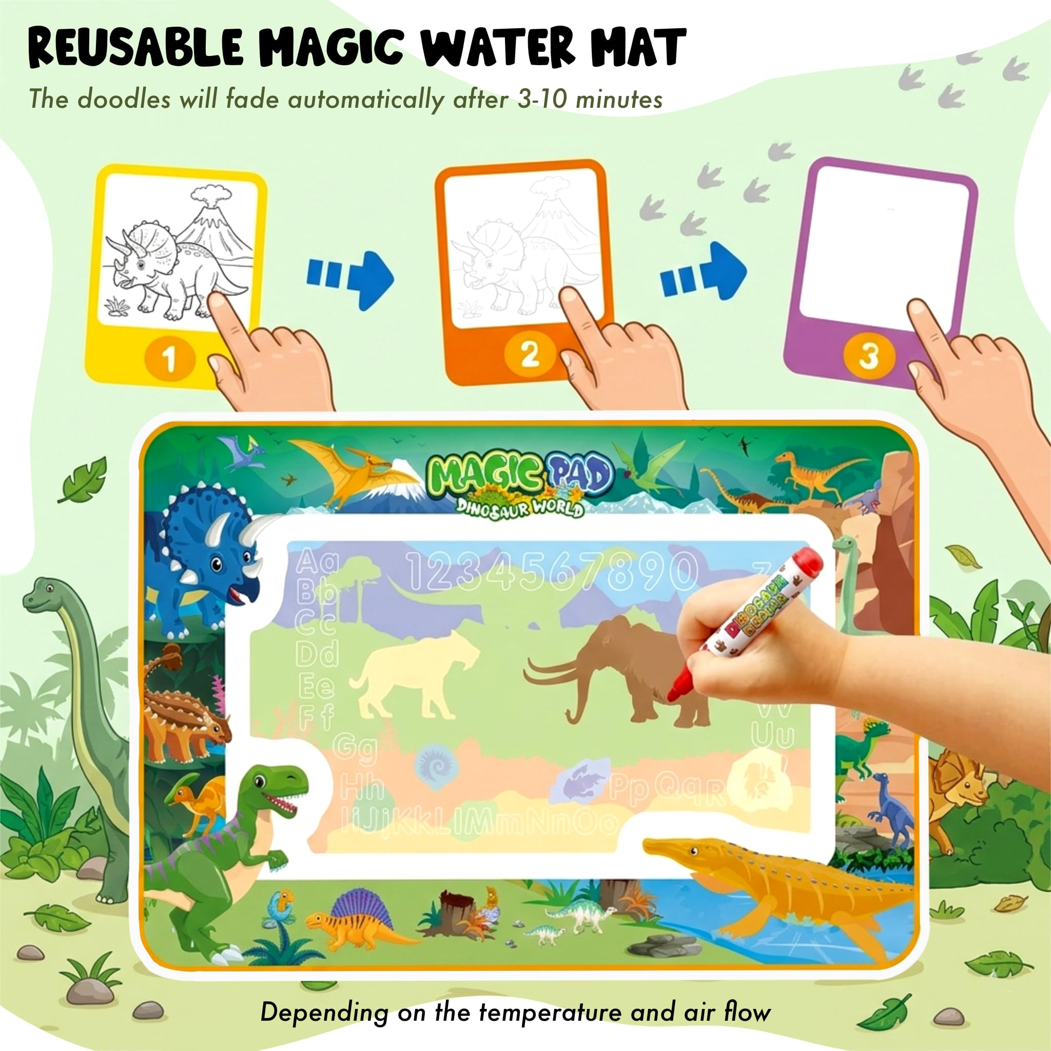 SNAPTRON 80 X 60cm Reusable Magic Water Dinosaur Drawing Mat| Big Doodle Mat for Kids| Drawing Mat, Water Doodle for Kids with 3 Magic Pen, Doodle Books & 6 Stencils| Gifts for Girls Boys Age 2 to 7 — Amazon image 7