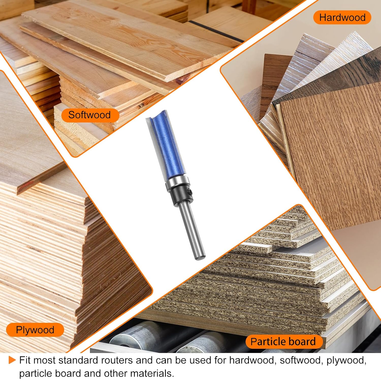 HARFINGTON 2pcs Pattern Flush Trim Router Bit 0.24" Shank 1-1/2" Cutting Length 1/2" Cutting Dia with Top Bearings Straight Precise Cutting Woodworking Milling Cutter Tool for Edge Trimming