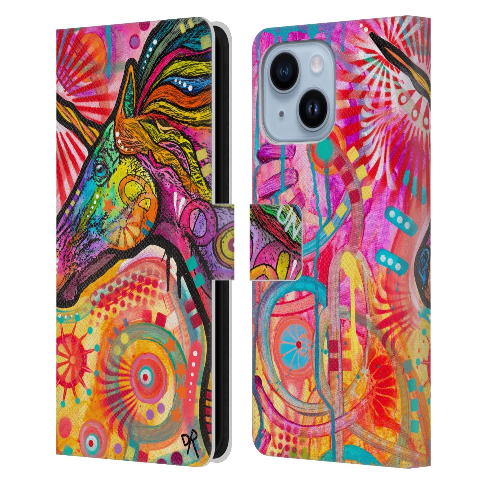Étui en cuir iPhone 14 Plus Dean Russo Licorne offrant une protection intégrale chic.