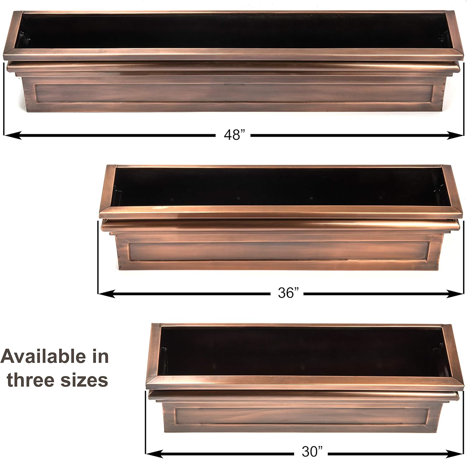H Potter 36” Copper Finish Window Box Planter with Brackets, Stainless Steel Metal Outdoor Flower Box for Windows, Deck & Balcony, Flat Back Design