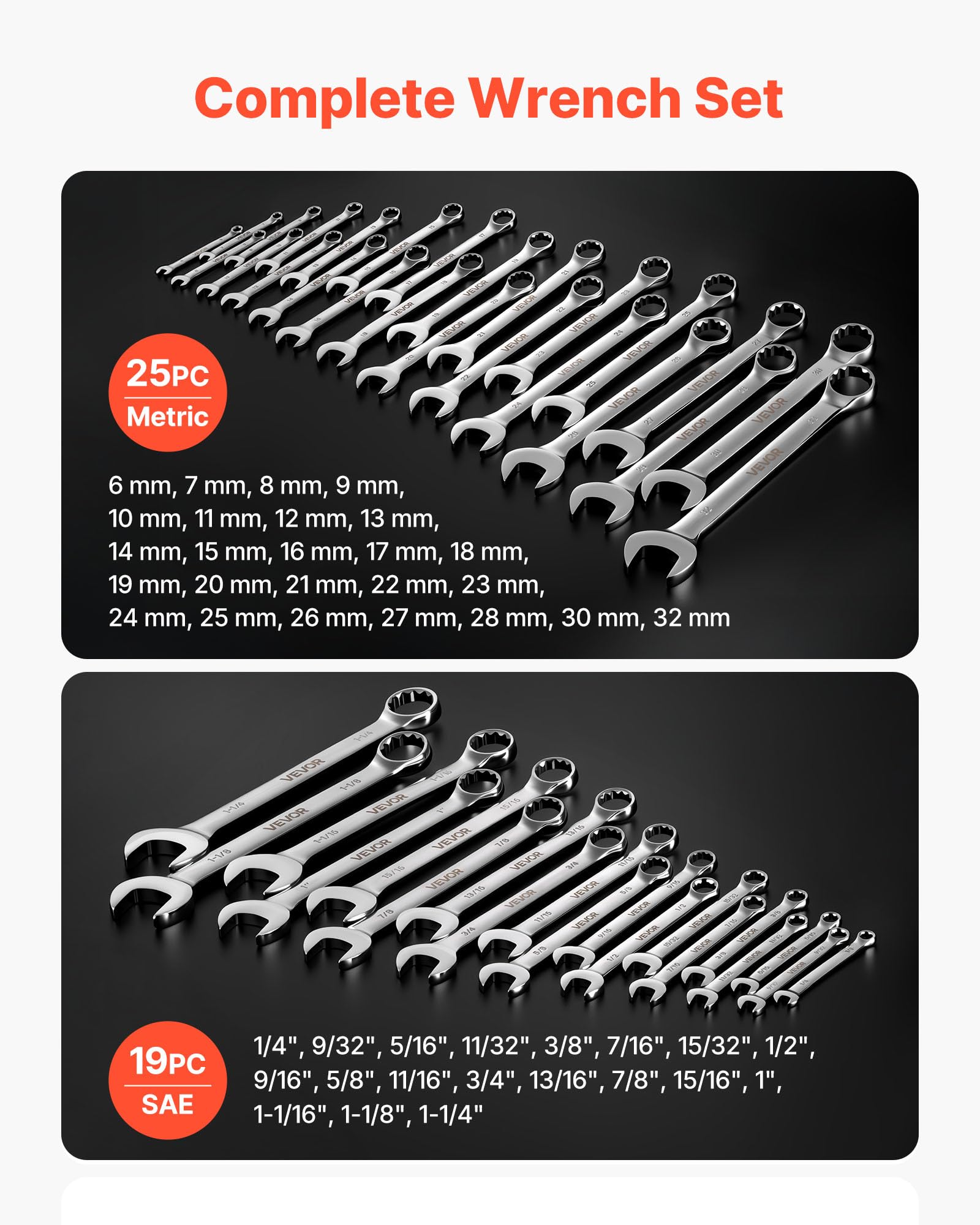 VEVOR 44-Piece Wrench Set - SAE & Metric -2