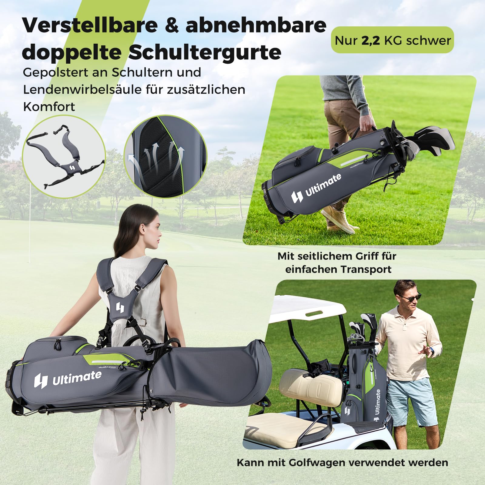 COSTWAY Torba golfowa z 8 przegródkami i osłoną przeciwdeszczową, lekka torba golfowa z 5 kieszeniami i nóżkami, torba na ołówki, przenośna torba dla mężczyzn i kobiet