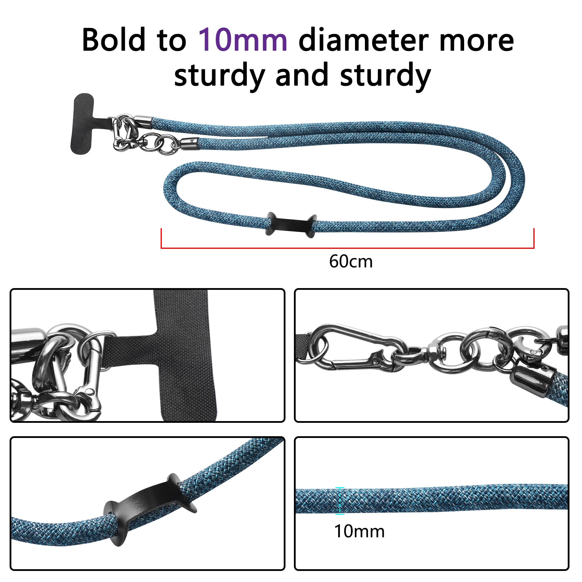 Cell Phone Lanyard,Nylon Crossbody Lanyard Outdoor Climbing Rope Neck Phone Lanyard,Key Holder & ID Card Holder Crossbody,Phone Strap Compatible with All Smartphone (Mixed Blue)