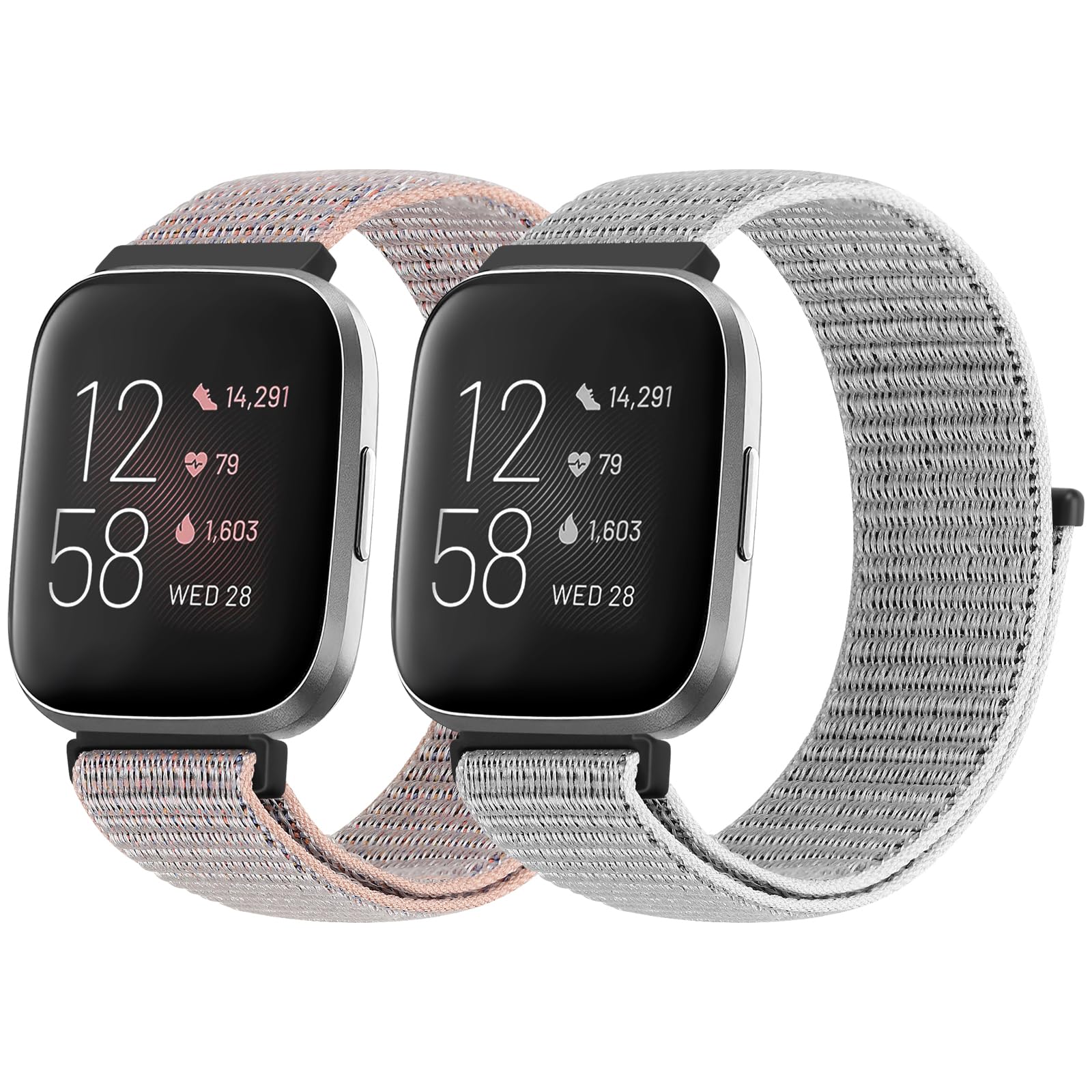 BTTNG Armband Kompatibel für Fitbit Versa 2/Fitbit Versa/Fitbit Versa Lite Armband für Herren Damen, Einstellbare Atmungsaktive Nylon Armbänder Sport Solo Loop Ersatzarmband (2 Stück)