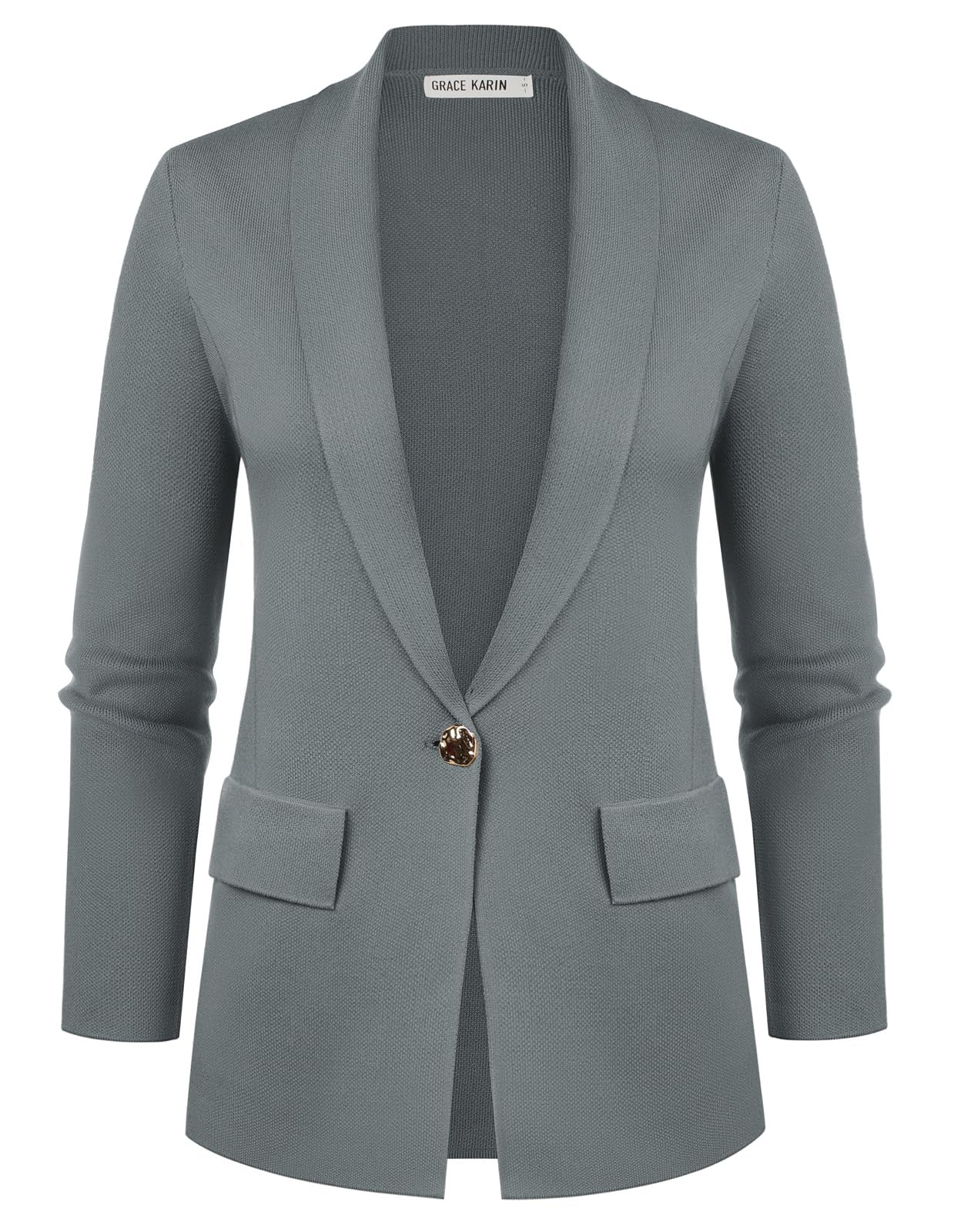 GRACE KARIN Cardigan long à manches longues pour femme avec revers châle à un bouton