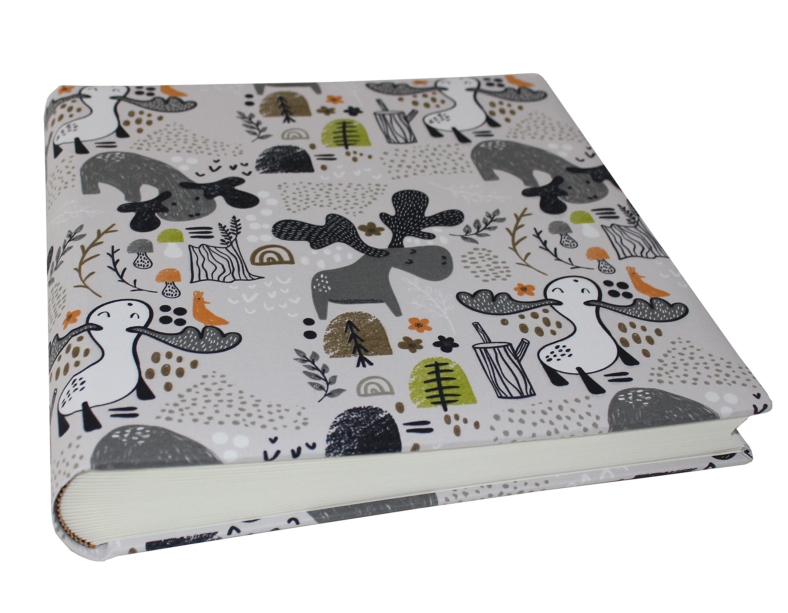 Álbum de fotos infantil con cubierta de tela de algodón gris, gran formato.