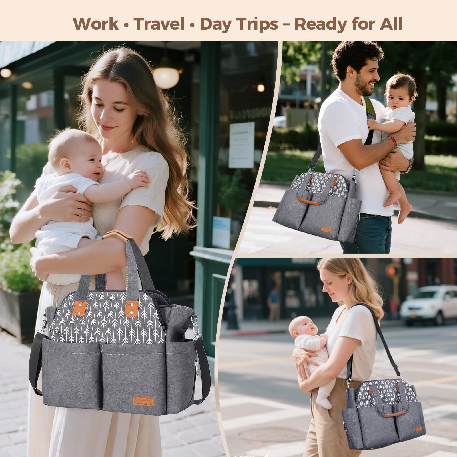 Lekebaby Diaper Bag Tote, Large Diaper Bags Waterproof,Large Mommy Bag Tote Bag Handbag Pink Travel, Black and Beige