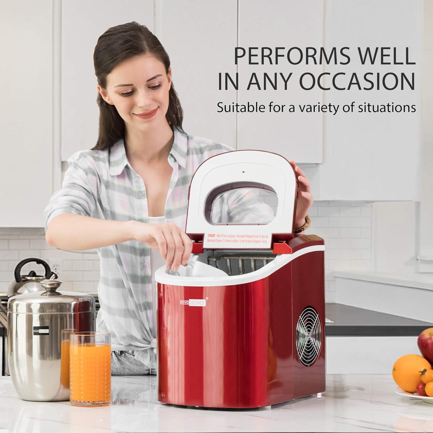 VIVOHOME 24 x 24 Inch Stainless Steel Work Table with Electric Portable Compact Countertop Automatic Ice Cube Maker Machine