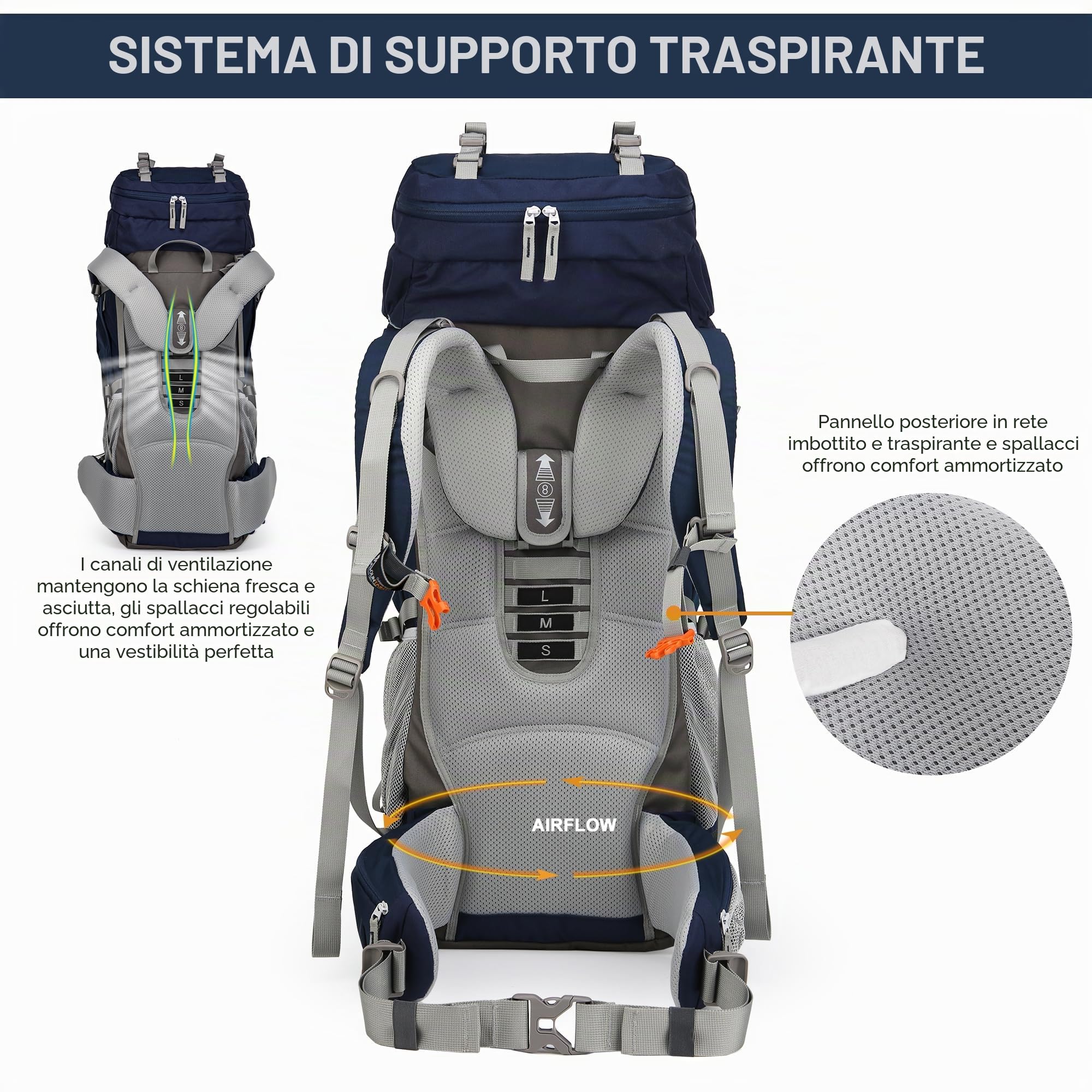 MOUNTAINTOP 70L Zaino da Trekking Donna e Uomo Zaino da Campeggio Impermeabile Zaino Escursione Unisex con Copertura di Pioggia per Viaggio, Hiking, Montagna, Alpinismo