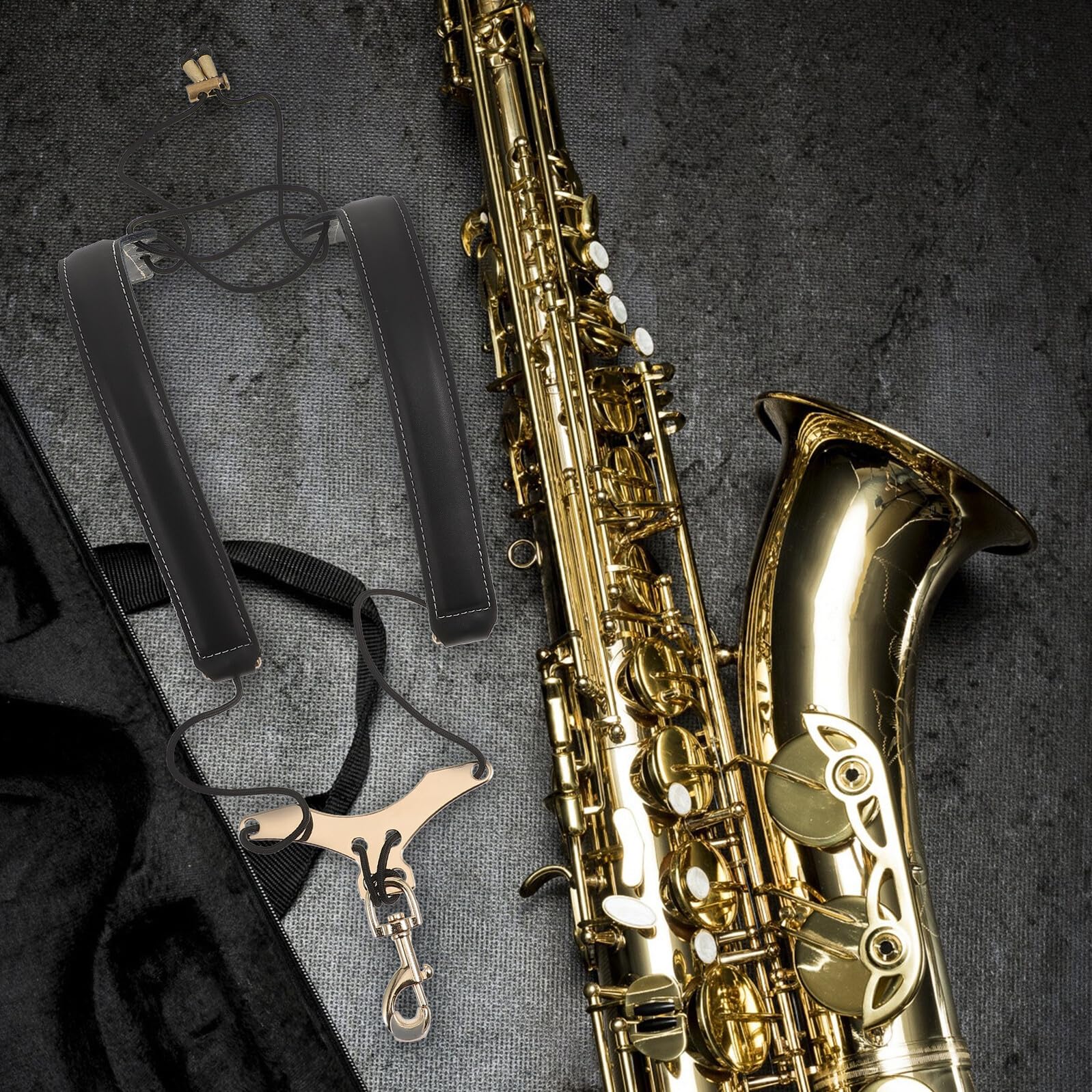 Bandoulière de Saxophone Noire, Harnais à 2 Épaules en Cuir de Vache et Corde D’escalade en Métal, Confortable pour Débutants