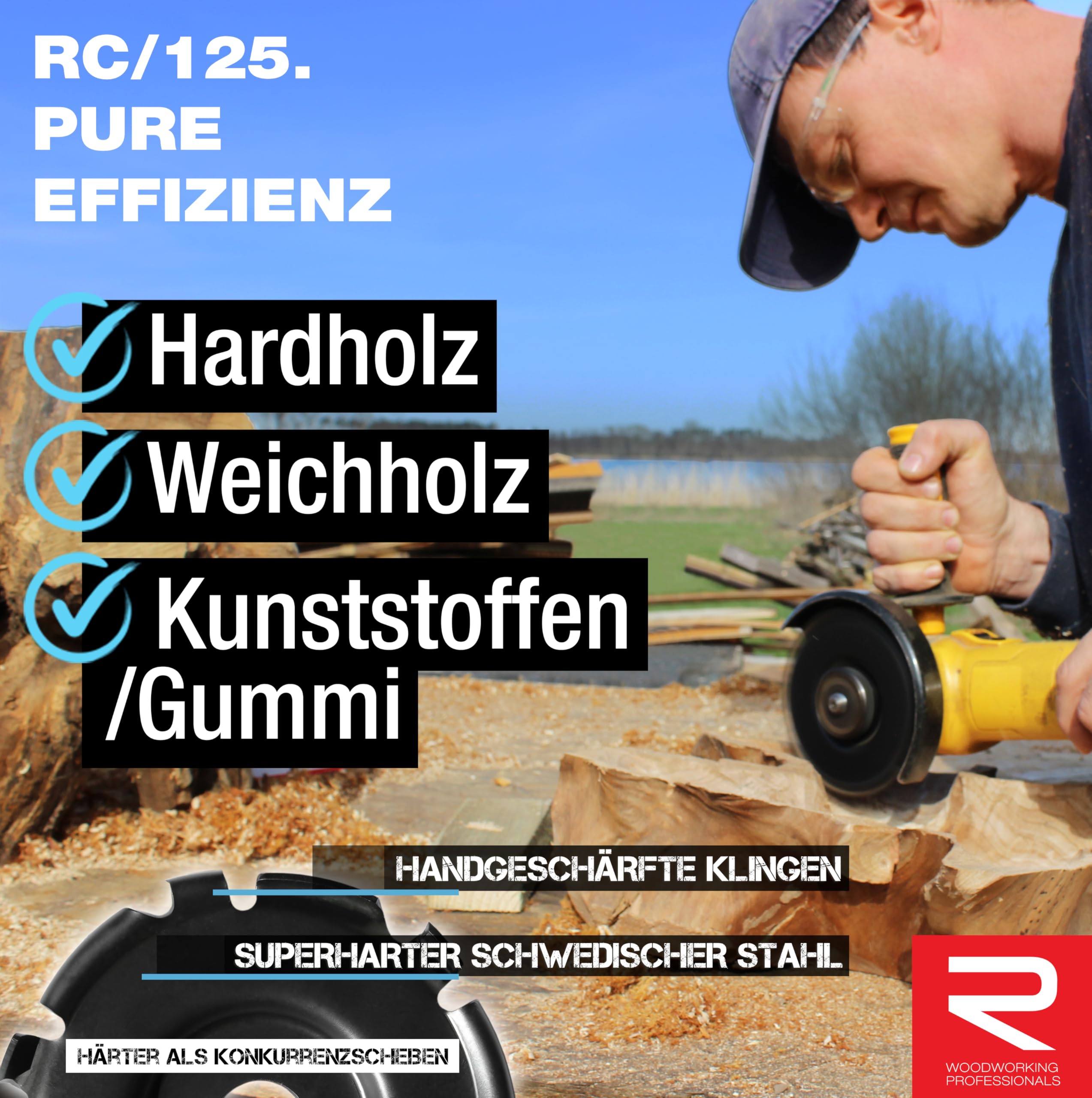 ROTAREX Profi-Schnitzscheibe für Holz (Hart und Weich) - Holschnitzscheibe aus Schwedischer Hartstahl - Ø 125 mm x 22,2 mm