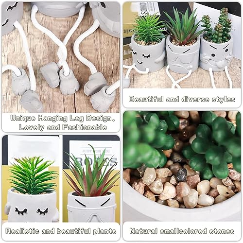 Miniatura 7 de Zerzsy Juego de suculentas artificiales, plantas suculentas artificiales, mini plantas falsas en macetas, plantas sintéticas, decoración de