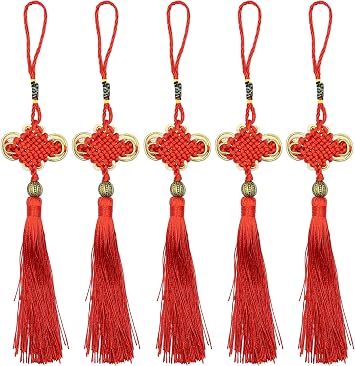 LBY Chinese Tassel Chinese Knot, Red Handmade Tassels Chinese Knots Band Beads, Lucky Knots to Attract Wealth Good Fortune and Health, for Door and Car Handing Decoration,5pcs