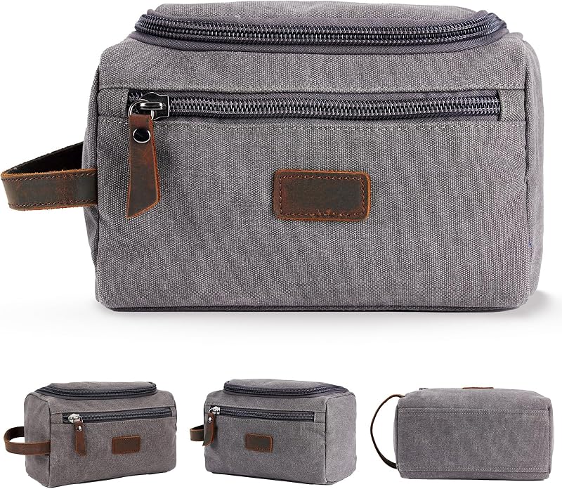 Necessaire masculina HiPeep de lona, cinza Style A, com zíper, 20,07 cm x 12 cm x 13,97 cm