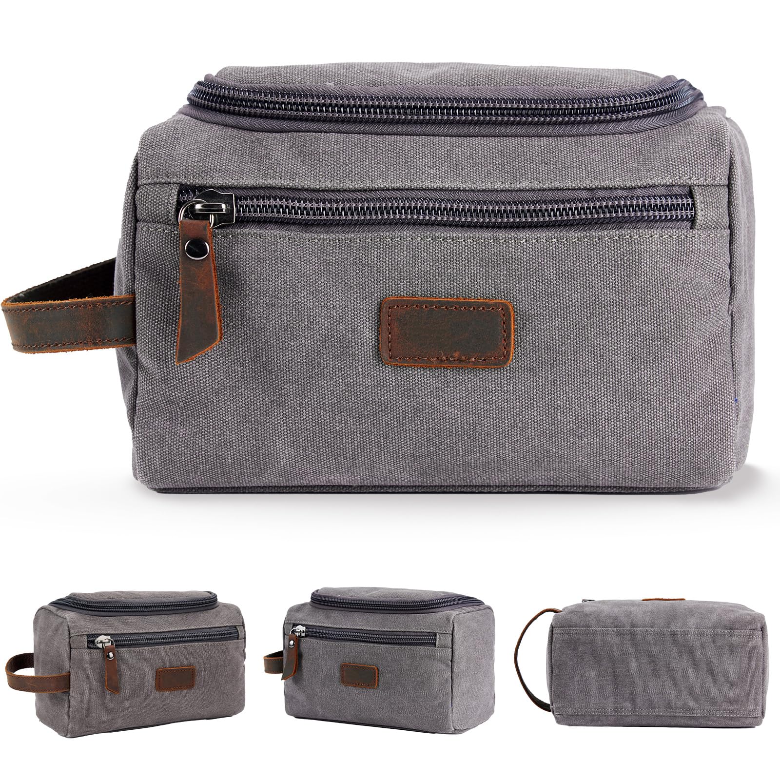 Men's Canvas Toiletry Bag, Large Capacity Men's Travel Portable Toiletry Bag, Organizer Dopp Kit Leather Accessory, Water-resistant Shaving Pouch,