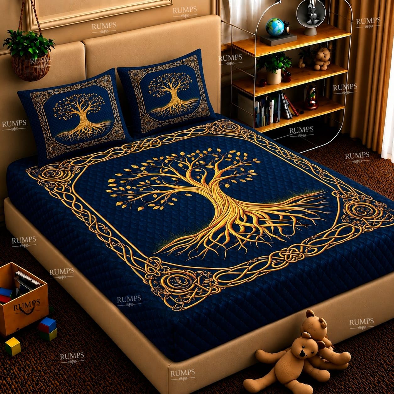 RUMPS 3D Digital Printed Double Bedsheet Flat | Premium Knitted Cotton MicroFabric 90x100 Inch Bed Sheet with 2 Pillow Covers, Cute Cartoon Blue Bird (7D Digital Muti04)
