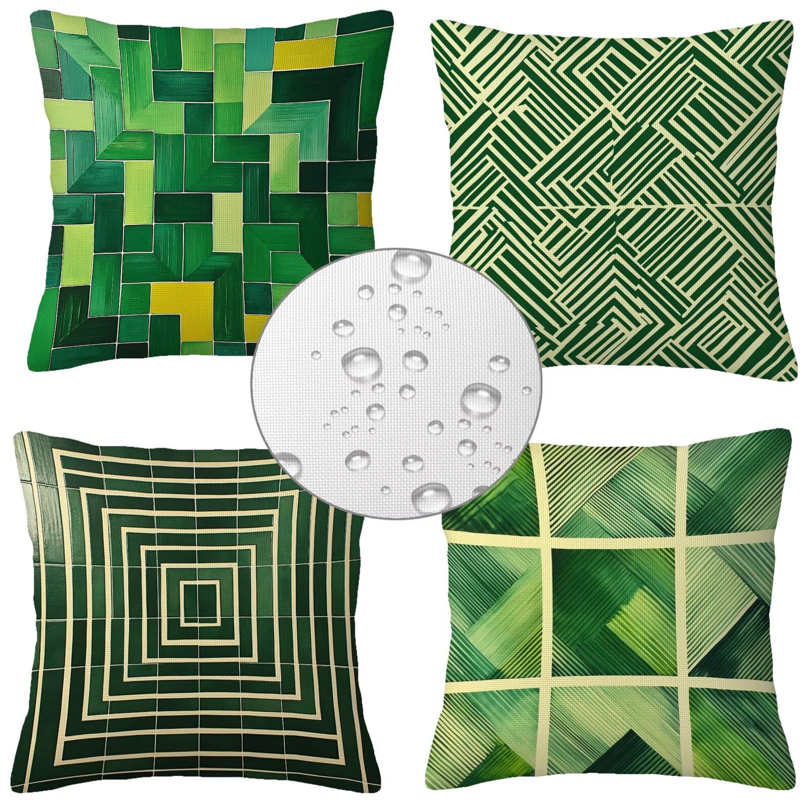 Wodoodporne poszewki na poduszki na zewnątrz zielona poszewka na poduszkę 60 x 60 cm zestaw 4 kwadratowych lniana dekoracyjna poszewka na poduszkę na sofę taras krzesło ogrodowe dekoracyjne poduszki