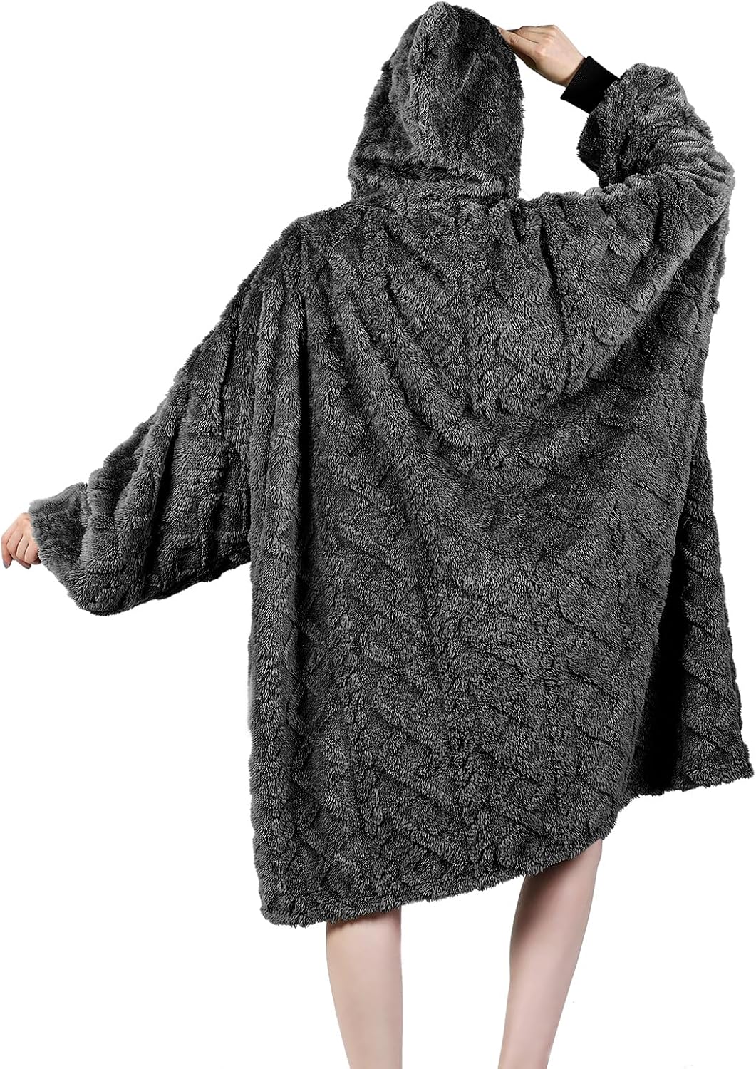 MIZZEO Microfiber Wearable Blanket, Oversized Light Wearable Blanket Hoodie for Adults, Cozy Soft Warm Plush Hooded Blanket Gifts for Women, One Size Fits All (Grey) - Image 2