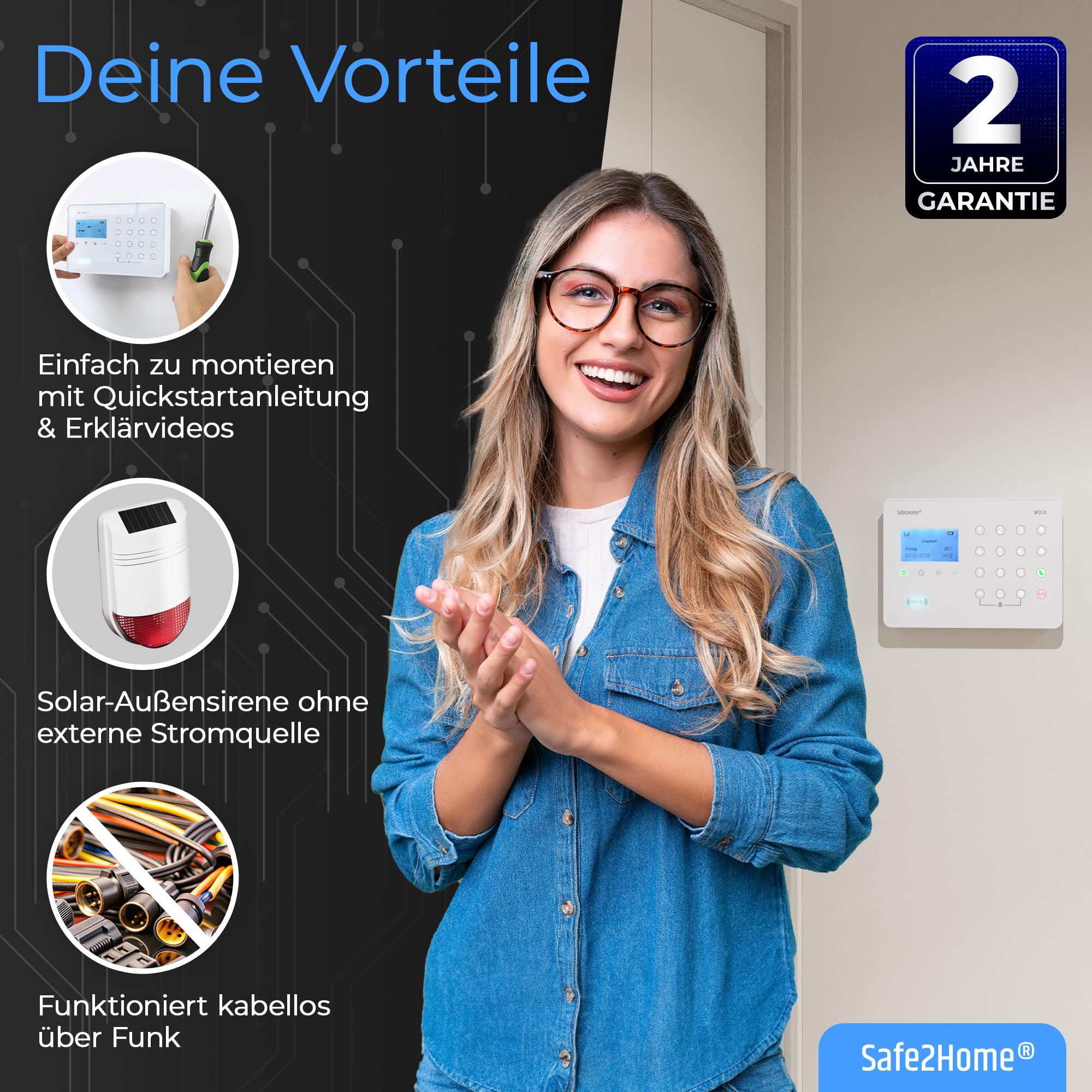 Safe2Home® SP210 WLAN Funk Alarmanlage Set kabellose Smart Home Alarmanlage mit App-Steuerung/SMS Anruf Funktion – inklusive Sensoren und Zubehör