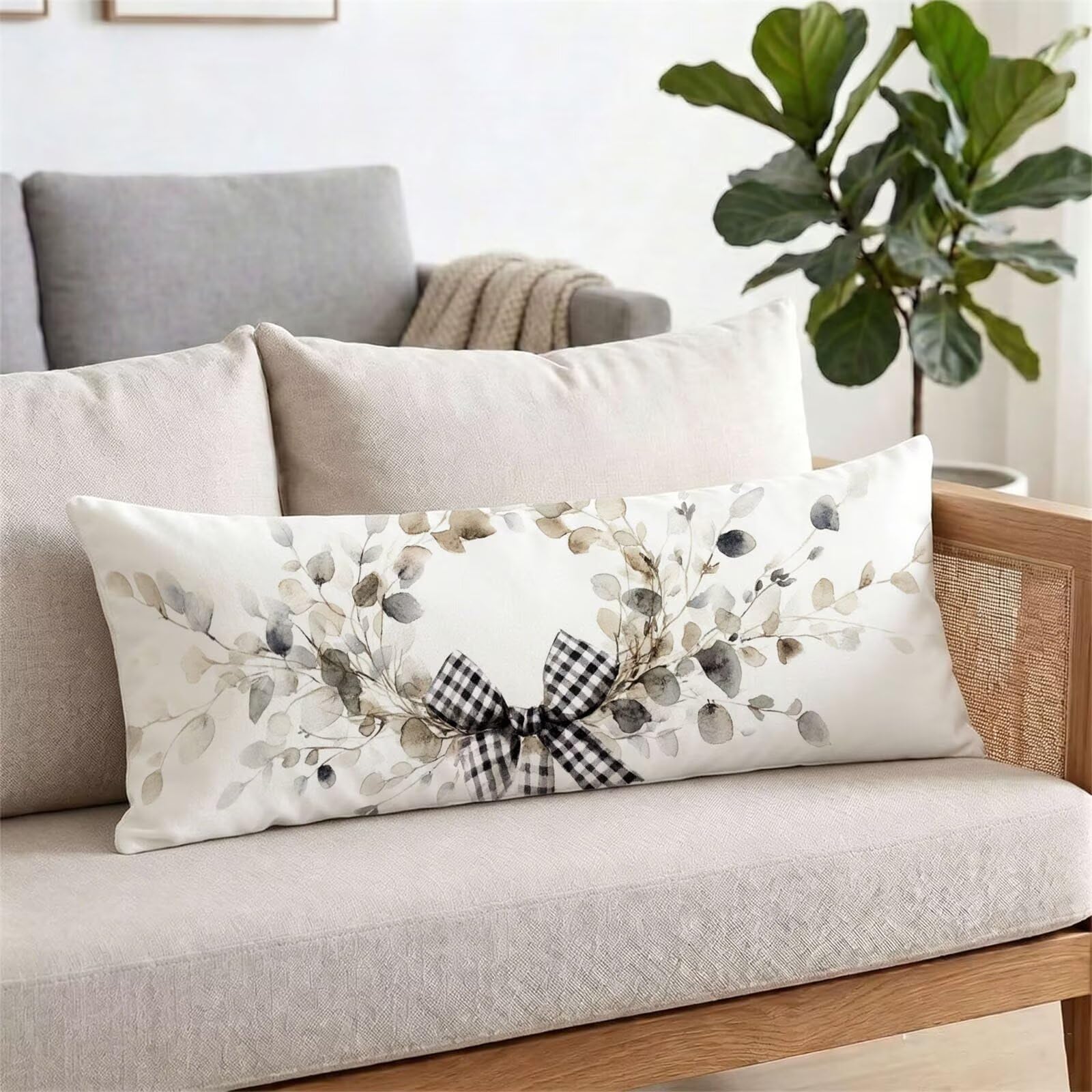 Funda de Almohada 60 x 180 cm Tartán Protector Almohada 180 cm con Cremallera Invisible, Lino Durable y Transpirable Pillow Case Simple Impresión a Doble Cara para Cama, Sofá y Dormitorio dg-316