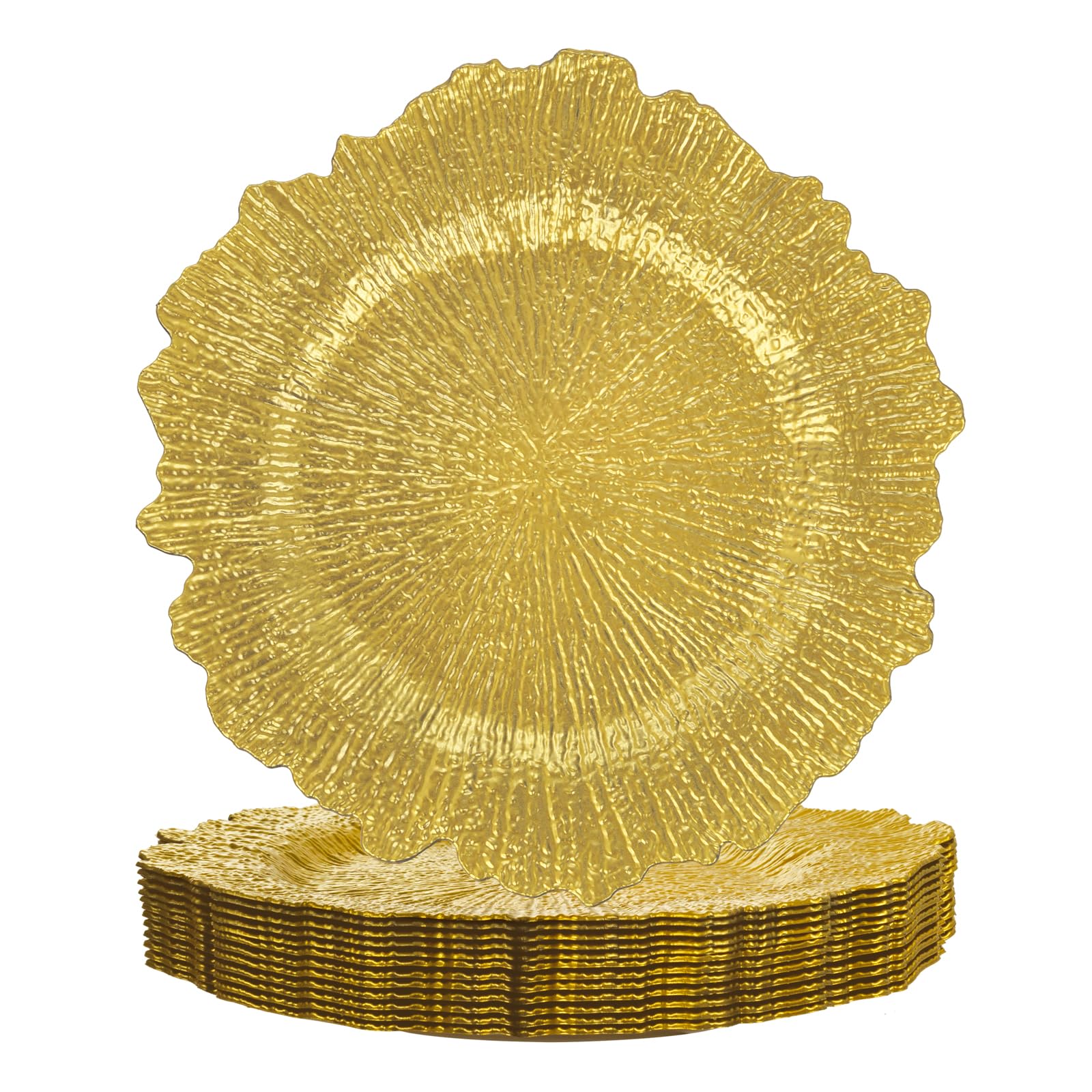 supernal 12pcs Gold Charger Plates,13inch Round Reef Plate Chargers for Dinner,Gold Chargers with Flora Reef Design For Dinner,Wedding,Party