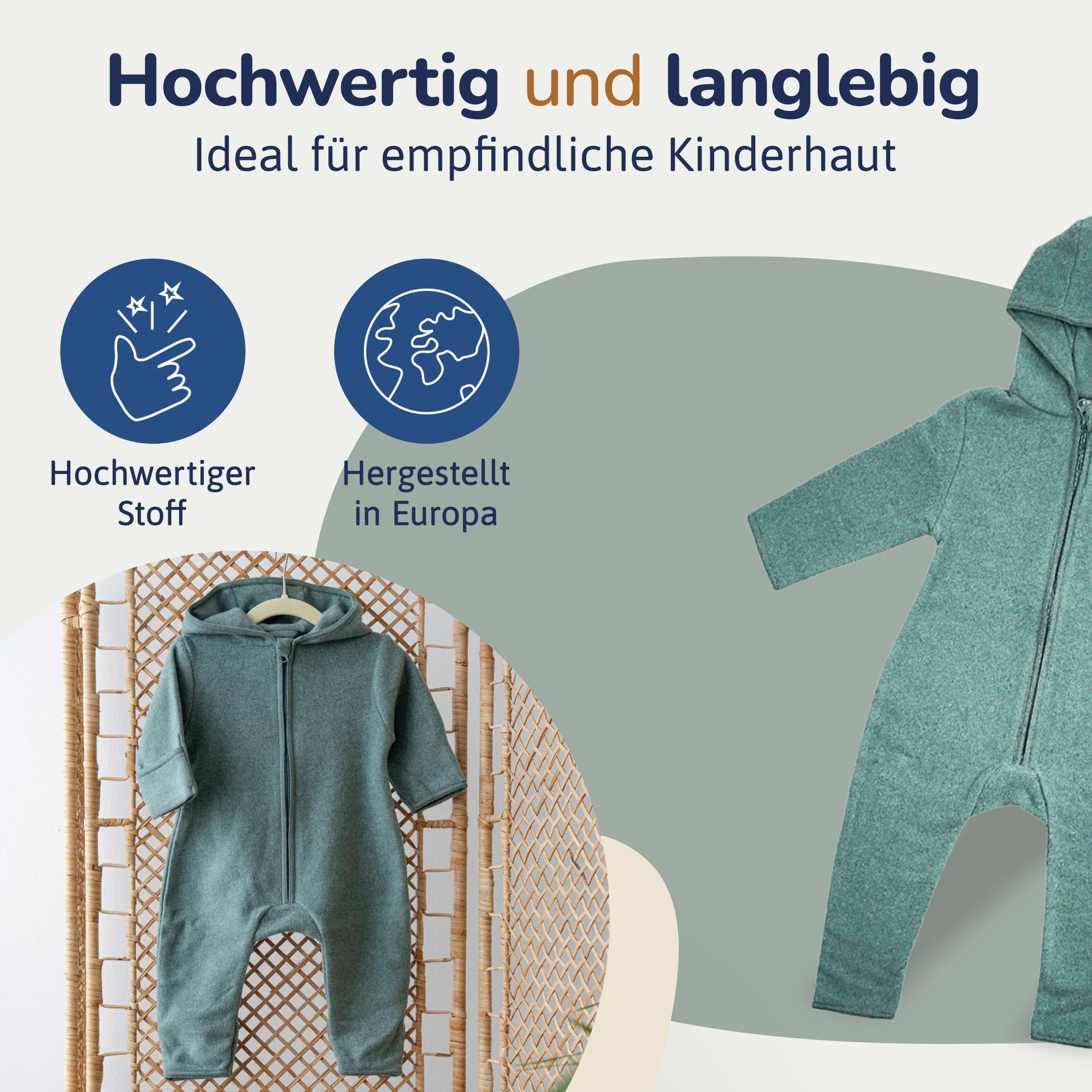 Fleece Overall aus Bio-Baumwolle (50/104) – Baby kuschelig weich, für jedes Wetter geeignet – Made in Europe – Fleece Overall Kinder nachhaltig und mitwachsend